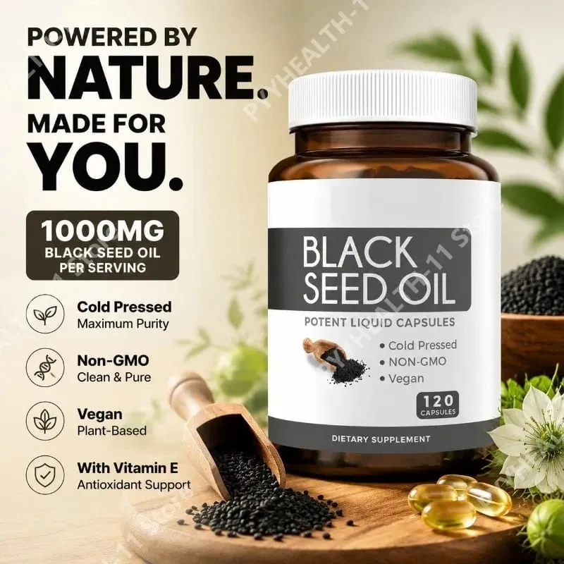 Black Seed Oil 120 Softgel Capsules with Pure Black Cumin Seed Oil 1000mg and Vitamin E - 500mg Each Skin Health Cold-Pressed — image 1