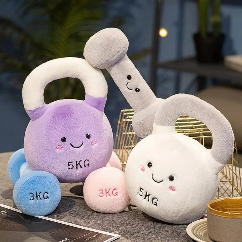 20/23cm Cute Kettle-bell Dumbbell Plush Pillow Stuffed Smiling Face Fitness Sports Equipment Plushie Home Decor Men Gift — image 3