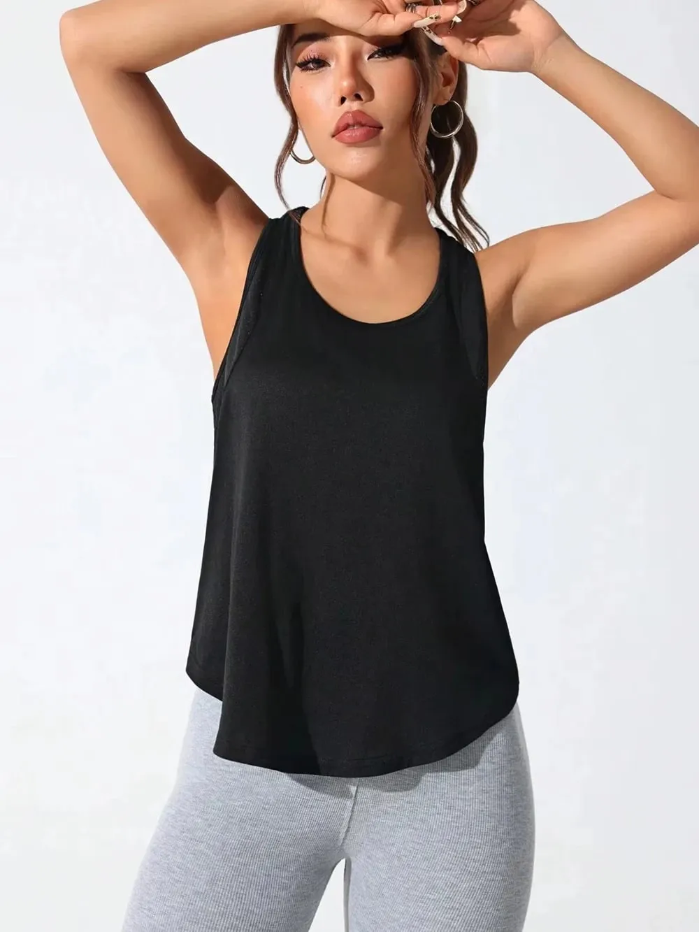 Womens Solid Sleeveless Tops Quick Drying Summer Sports Vest Loose Breathable Soft Gym Outdoor Wear Basic Womans Tank Shirts