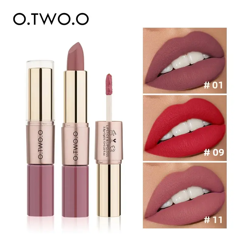 O.TWO.O 2 in 1 Rossetto opaco Lip Gloss Cosmetici Impermeabile Pintalabios Batom Mate Labbra Trucco Rouge 12 colori Stick labbra — image 2
