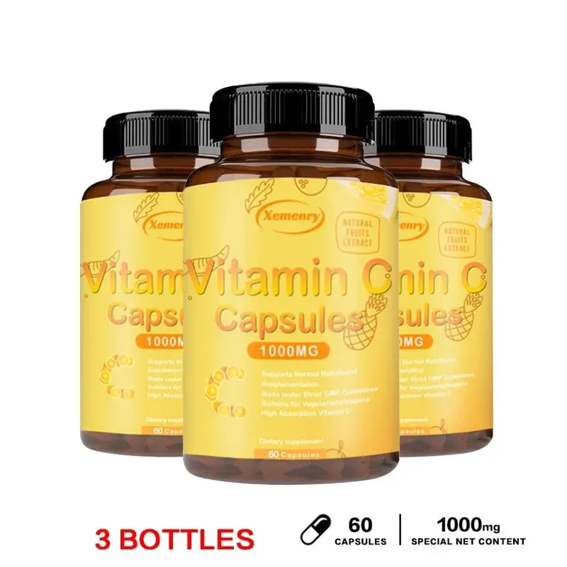 Vitamin C Capsules 1000mg - Immune System and Collagen Booster Skin Health Antioxidant Supplements