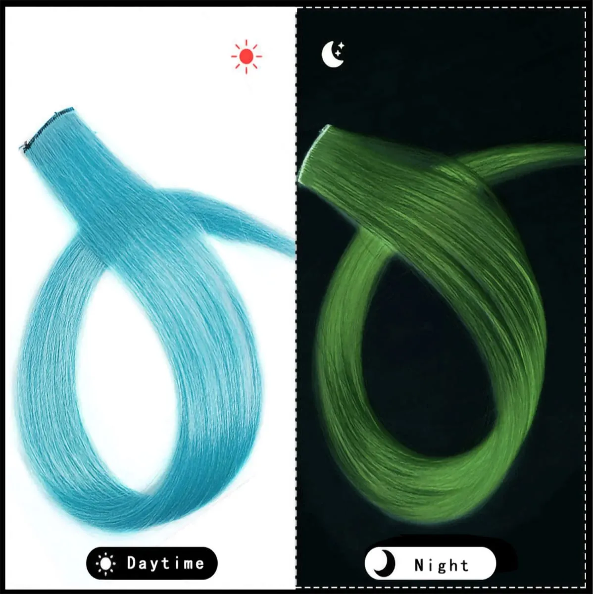 Extensiones de cabello que brillan en la oscuridad, 20 pulgadas, Clip, postizos de colores luminosos, pinzas para el cabello de arcoíris, peluca sintética recta