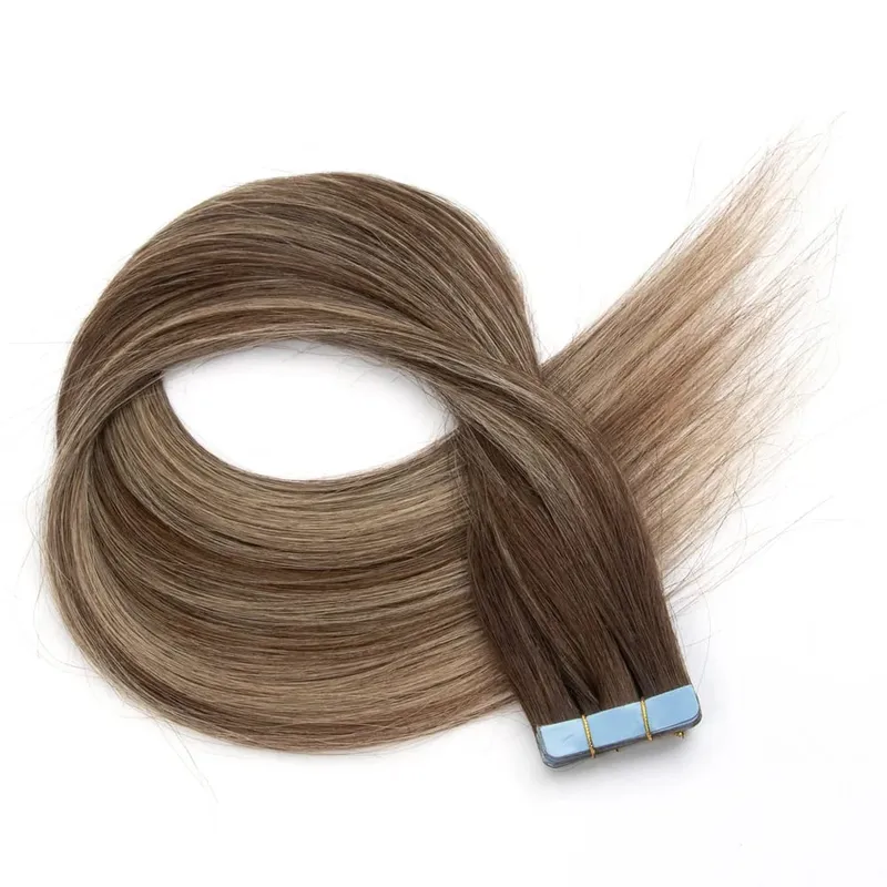 Real Human Hair Tape in Extensions 16'' 20'' Natural Straight High Light Seamless Tape Hair On Double Sided Tape 20pcs 30g/pack