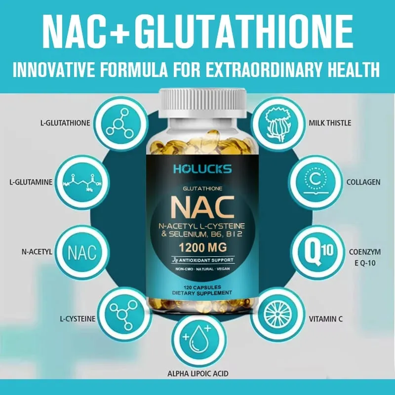 Holucks Advanced NAC Supplement with 1200mg N-Acetyl L-Cysteine Support Detoxification Sleep & Respiratory Health for Family