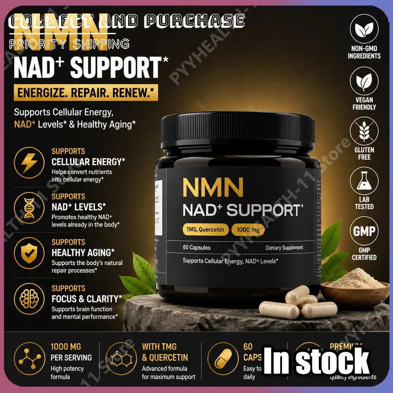 NMN 1000 Mg Capsule Supplement 4-in-1 Formula with TMG Quercetin & Resveratrol NAD+ Supplement Supports Energy 60 Capsules — image 1