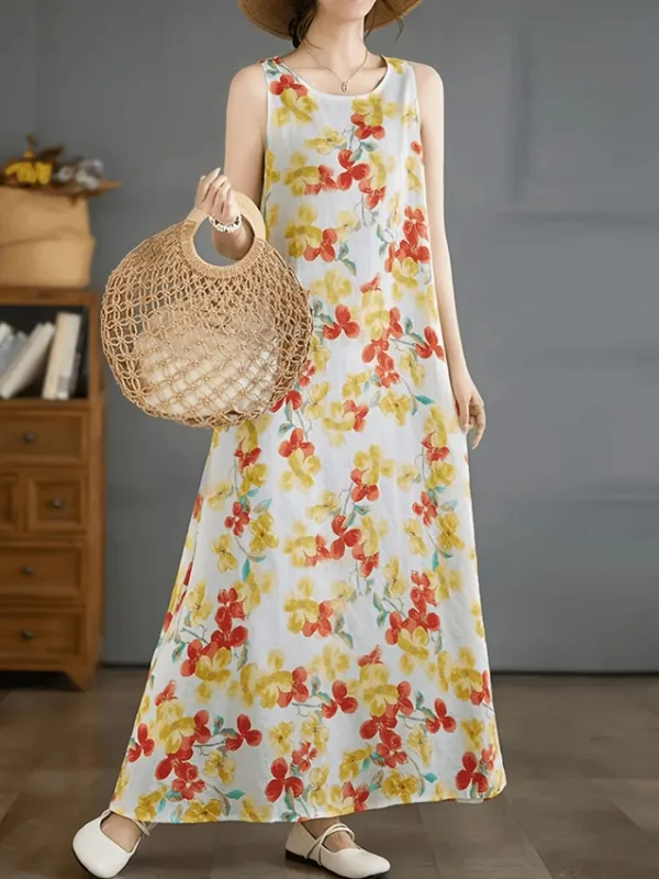 2026 New Women's Dress Fashion Floral Print New Sleeveless Design Dresses Summer Outdoor Beach Vacation Ankle Long Women's Dress — image 15