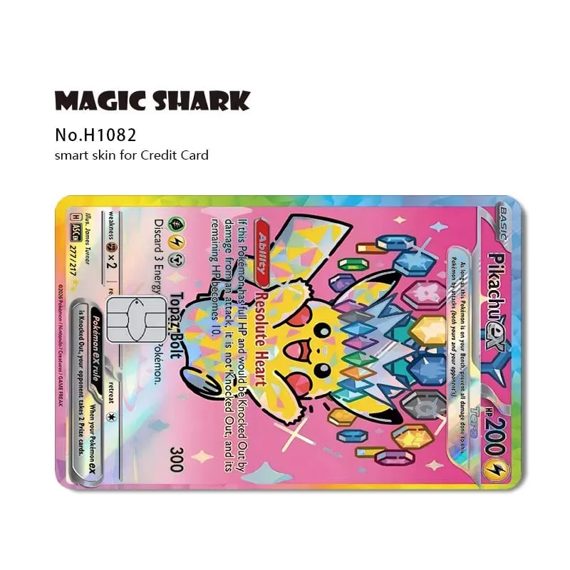 Tubarão mágico mew charizard ex eevee gengar pikachu tcg cartão holográfico laser filme de pele adesivo para cartão de crédito bancário