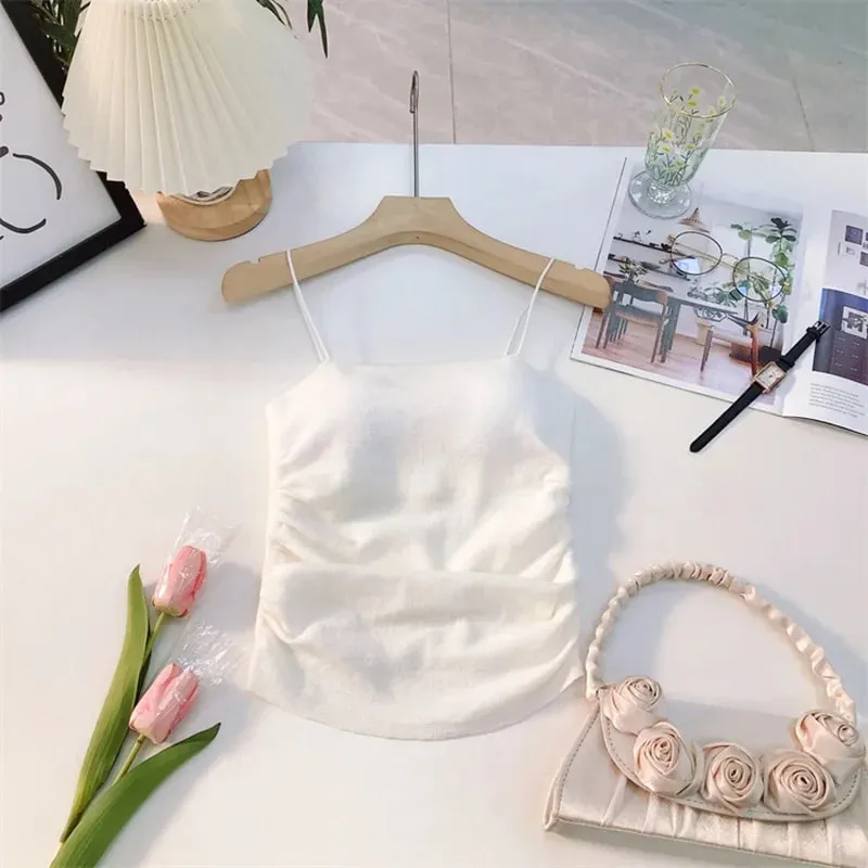 Soft Wool Padded Women's Cropped Crop Solid Sleeveless Basic Streetwear Corset Top Youthful Woman Clothes