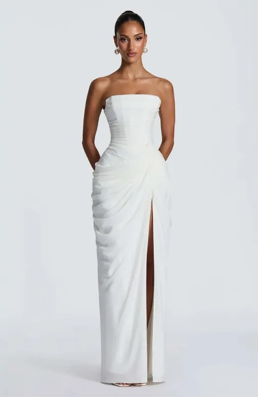 Sexy Solid Pleated Strapless Dress Lady Chic Off-shoulder Backless High Waist Split Dresses Women 2026 New Evening Party Gown — image 11