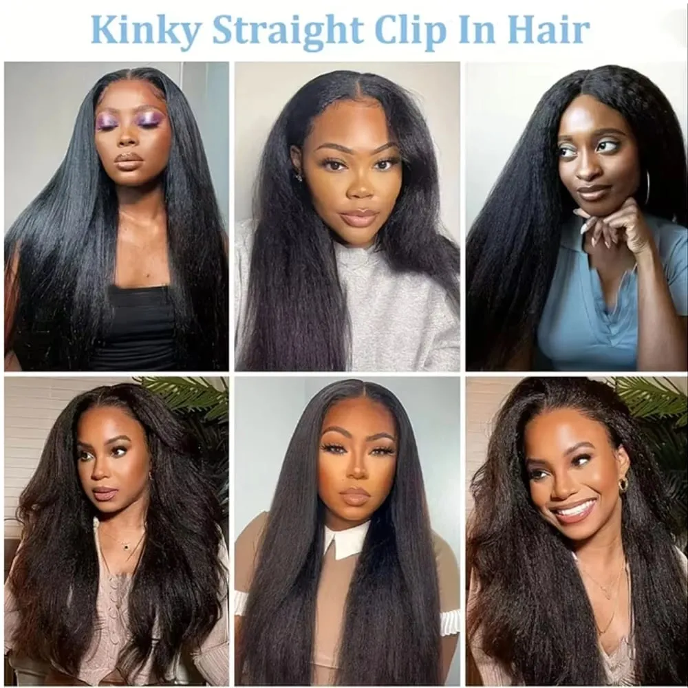 Synthetic Yaki Straight Clip in Hair Extensions Straight Hairpieces Clip ins Synthetic Hair Extension 22inches for Women — image 6