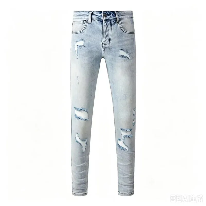Luxury Streetwear Men's Jeans Americans Style Holes Long Trousers Quality Male Stretch Slim Pants Skinny Trousers