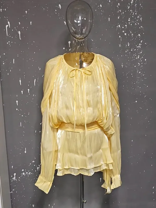 2026 Nuova moda estiva Abbigliamento donna girocollo maniche a lanterna abito corto in raso con pantaloncini sotto due pezzi