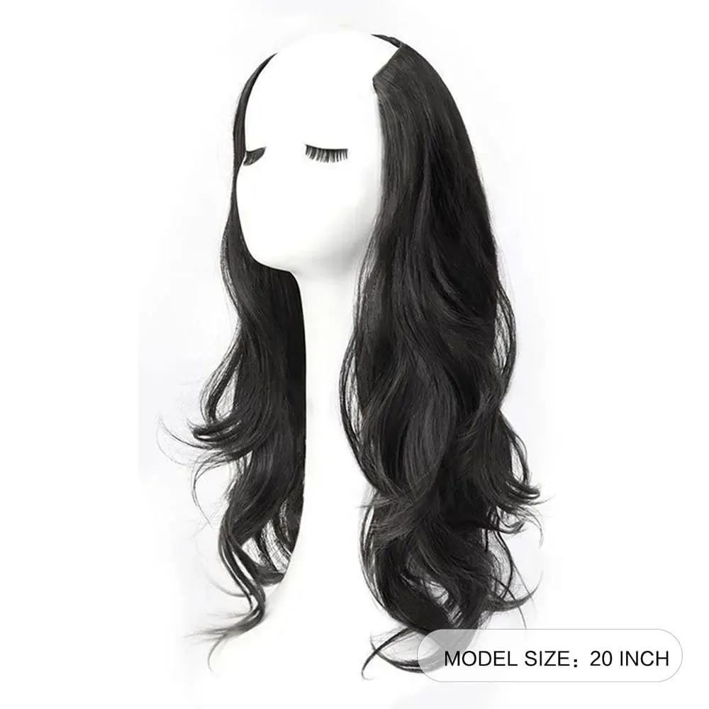 20Inch Synthetic Long Curly Hair Extension 4 Clips V-shape Natural Brown Black Hairpiece for Women