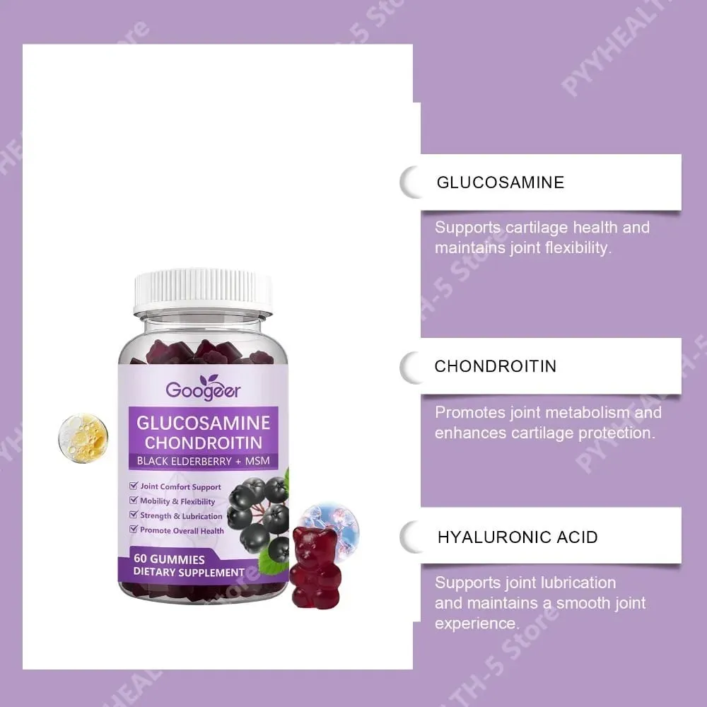 Googeer Joint Support Gummies 60 Count Glucosamine Hydrochloride Chondroitin Sulfate MSM with Hyaluronic Acid for Cartilage