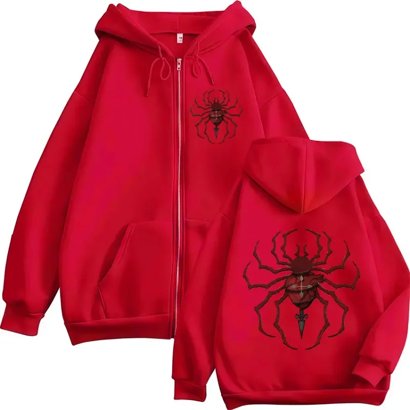 アニメハンター × ハンター幻影旅団スパイダーロゴジッパーパーカーメンズジップアップフード付きスウェット長袖プルオーバージャケット