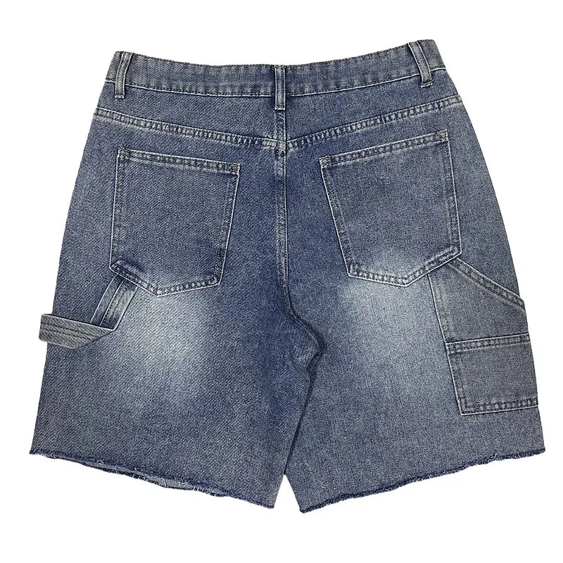 Pants Denim Men Jeans Knee Length Hot Drilling Vintage Washed High Waist Straight Trousers Y2k Streetwear Splice Casual 2026 — image 4