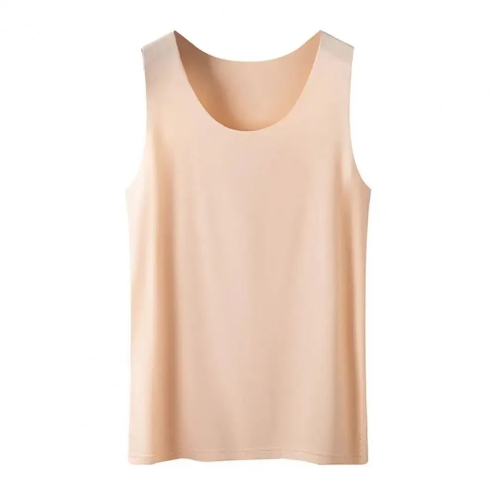 Women Bottoming Vest Ice Silk Seamless Sleeveless Pure Color Plus Size Stretchy Round Neck Dry Dry Cooling Camisole Basic Top 80