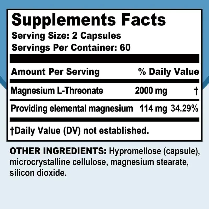 Magnesium L Threonate Supplement - Muscle Strength Bone and Joint Health Focus and Memory Enhancer Supports Nerve FunctionSup