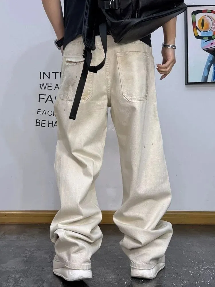 New Spring/Autumn Fashion Trendy American Style Straight Leg Stretch Ripped Jeans Men's Casual Loose Fit Sports Plus Size Jeans
