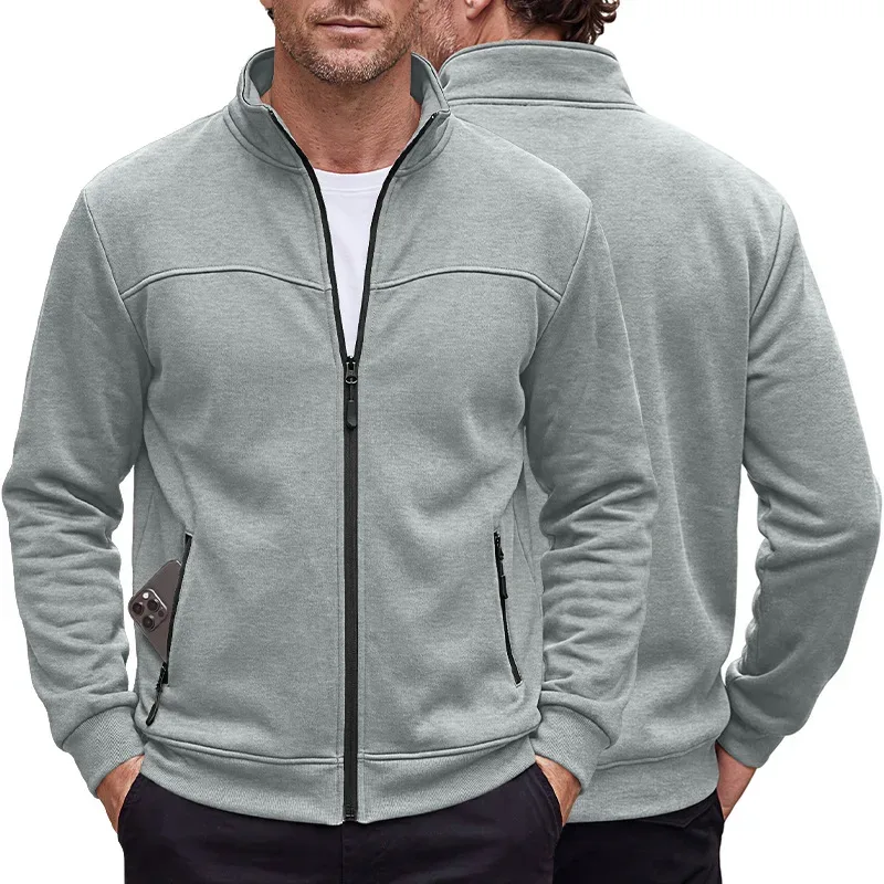Four Seasons men's full-zip soft-shell jacket with stand-up collar, side pockets, long sleeves and relaxed casual style
