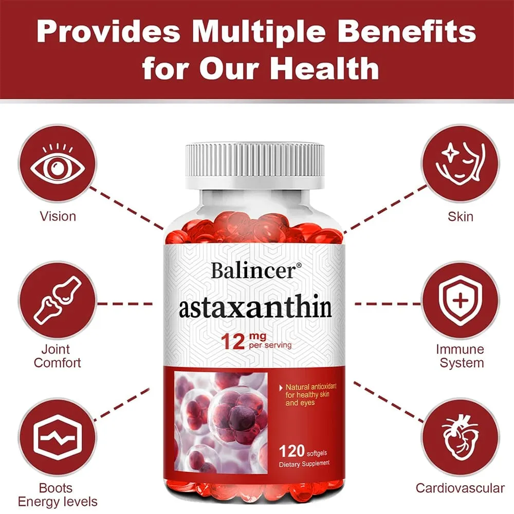 Astaxanthine 12 mg – Soutient la santé des yeux, la santé des articulations, la circulation interne, la santé de la peau, stimule l'immunité, améliore la digestion. — image 4