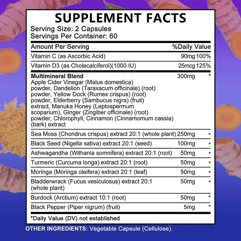 Sea Moss Supplement - Supports Thyroid Health Antioxidant Anti-aging Improve Immunity Detox Beauty Health