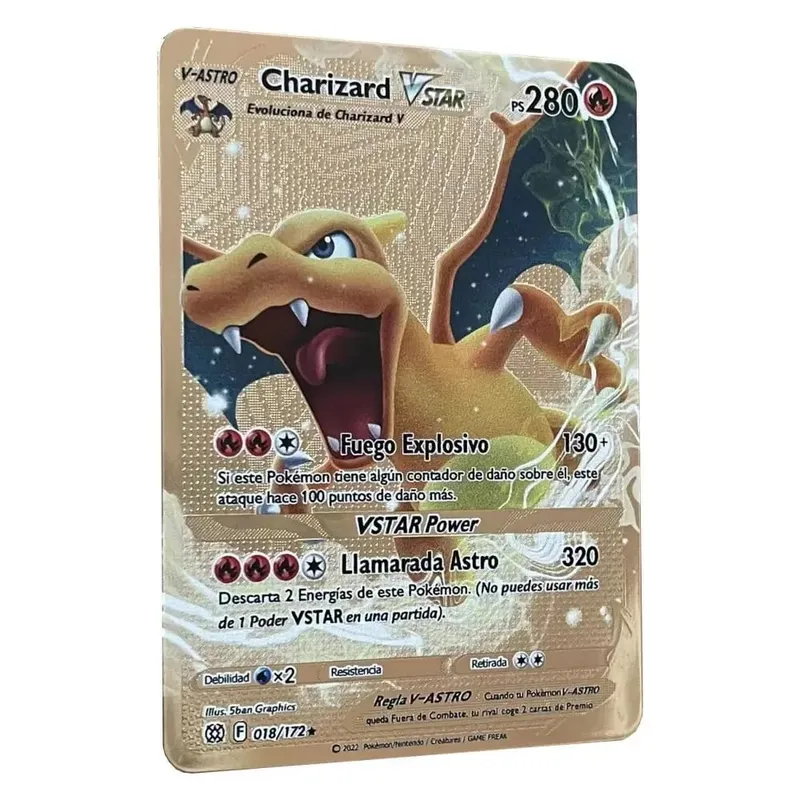Pokemon Metal Cards in Spanish Pikachu Arceus Charizard DIY Trading Flash Card Anime Cartoon Gift — image 7