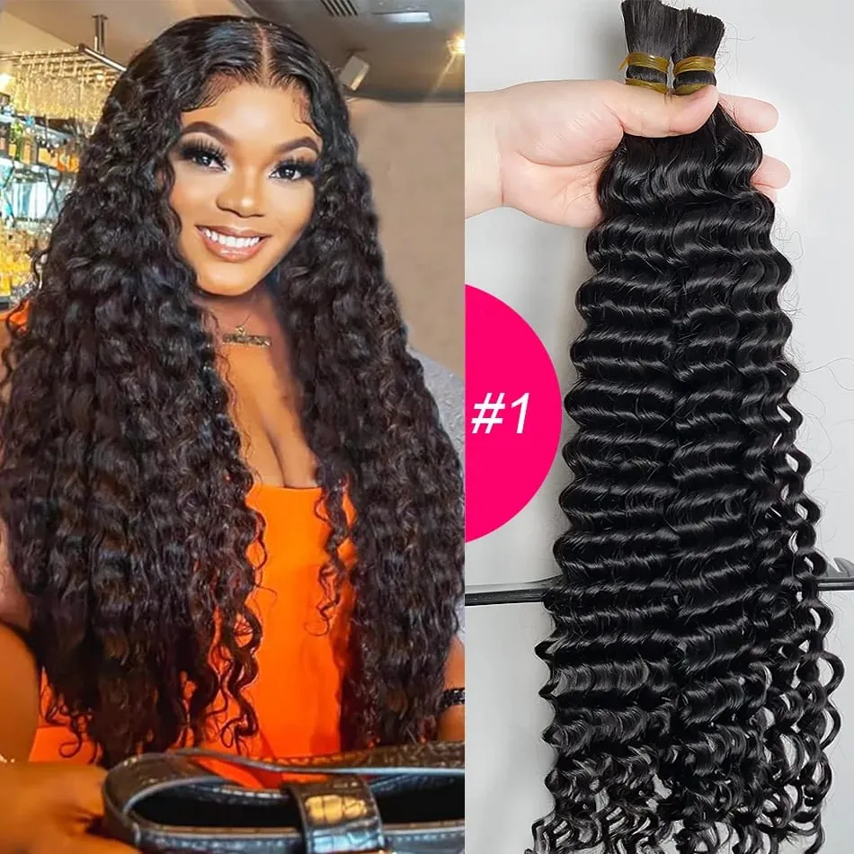 4# Chocolate Brown Deep Wave Bulk Human Hair for Boho Braids Curly Braiding Hair 18-30 inch Remy Hair Bundle Brazilian