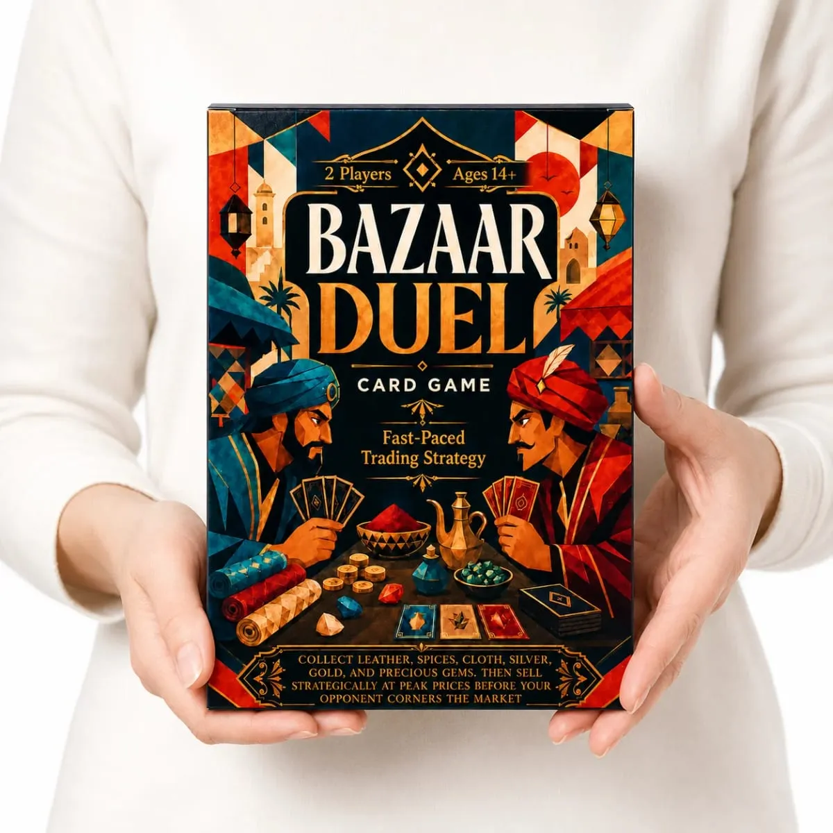 Bazaar Duel Card Game Fast Paced Market Trading Strategy Board Game Collect Leather Spices Cloth Silver Gold and Gems Exchange