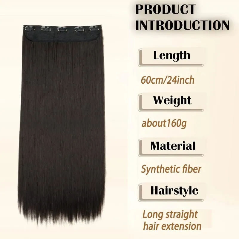 24Inch Synthetic Long Straight Thick One Piece Hair Extension Heat Resistant Fake Hair for Women Daily Use