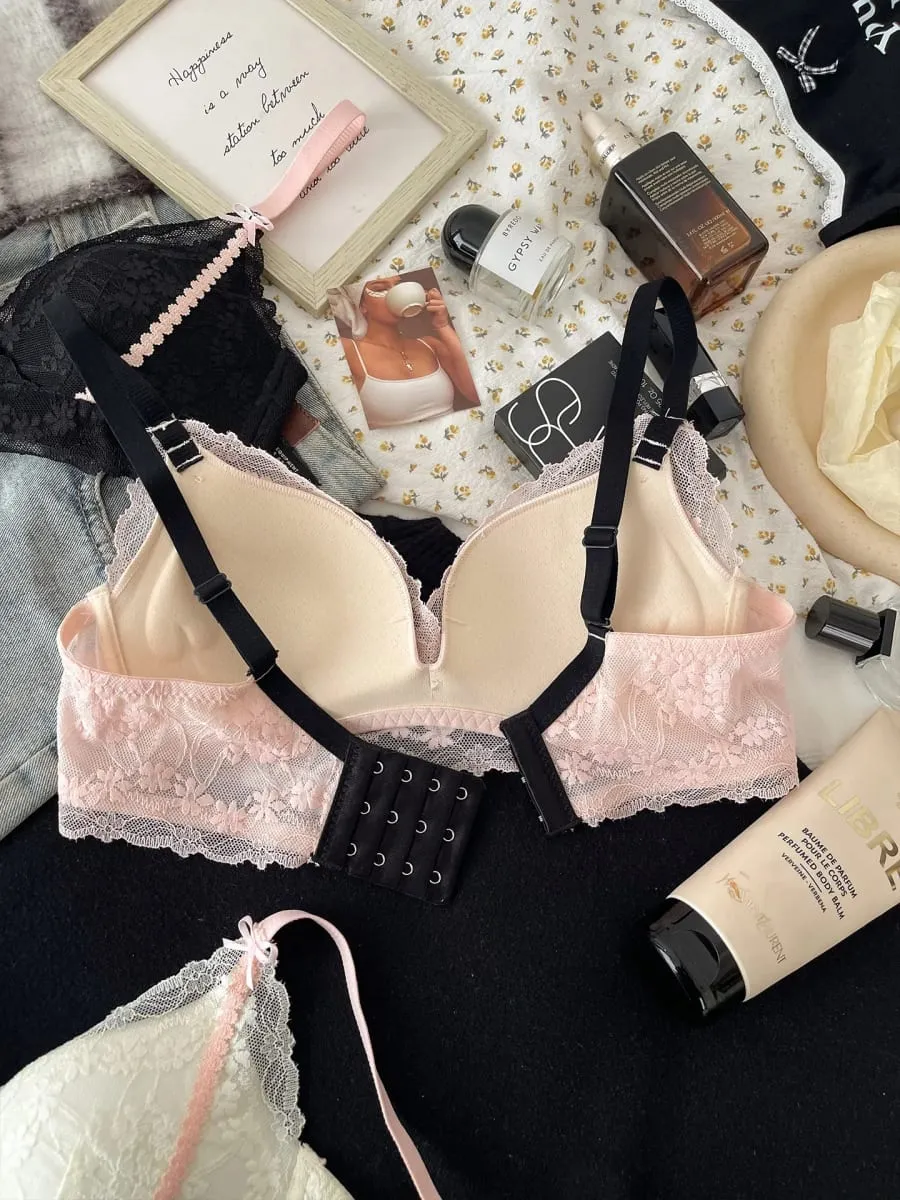 Lace lingerie for women wireless push-up bra for small breasts enhances cleavage & lifts side support to gather underarm fat — image 5