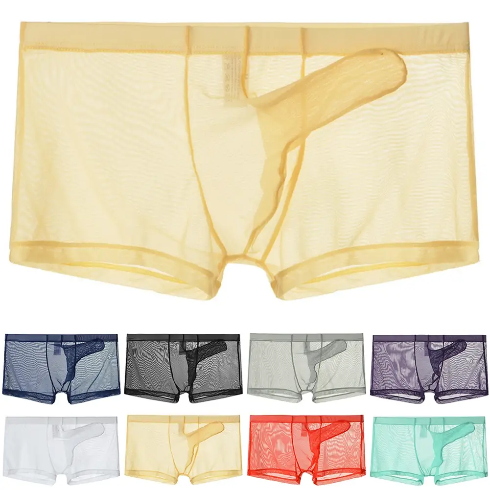Biancheria intima leggera trasparente da uomo sexy in rete trasparente trasparente con boxer traspiranti, mutandine boxer maschili con separazione di proiettili — image 3