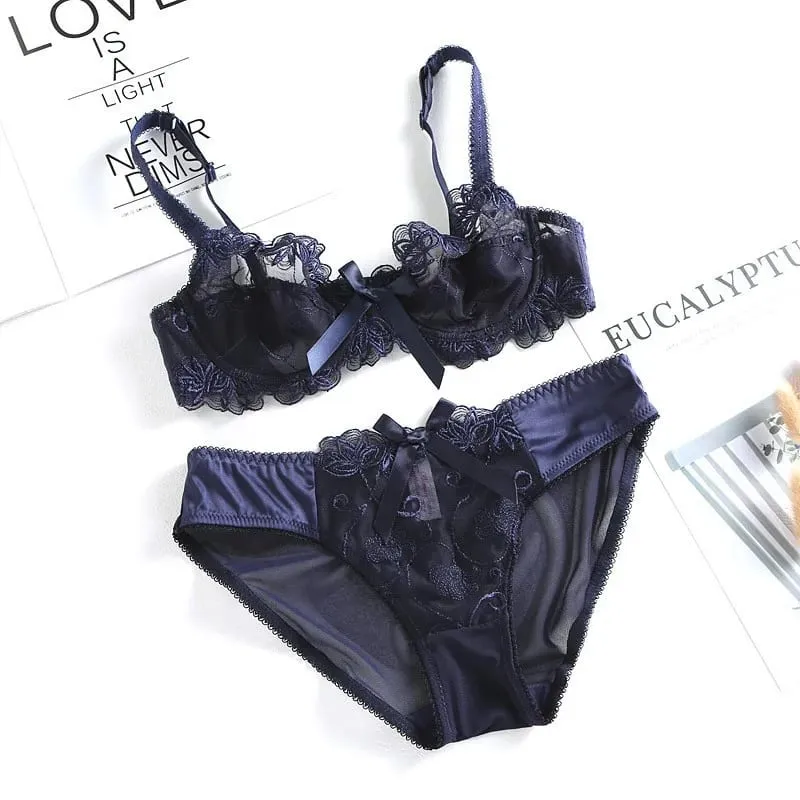 high quality sexy women bras and brief two piece set push up A B C D cup wire summer lingerie underwear pink purple white — image 10