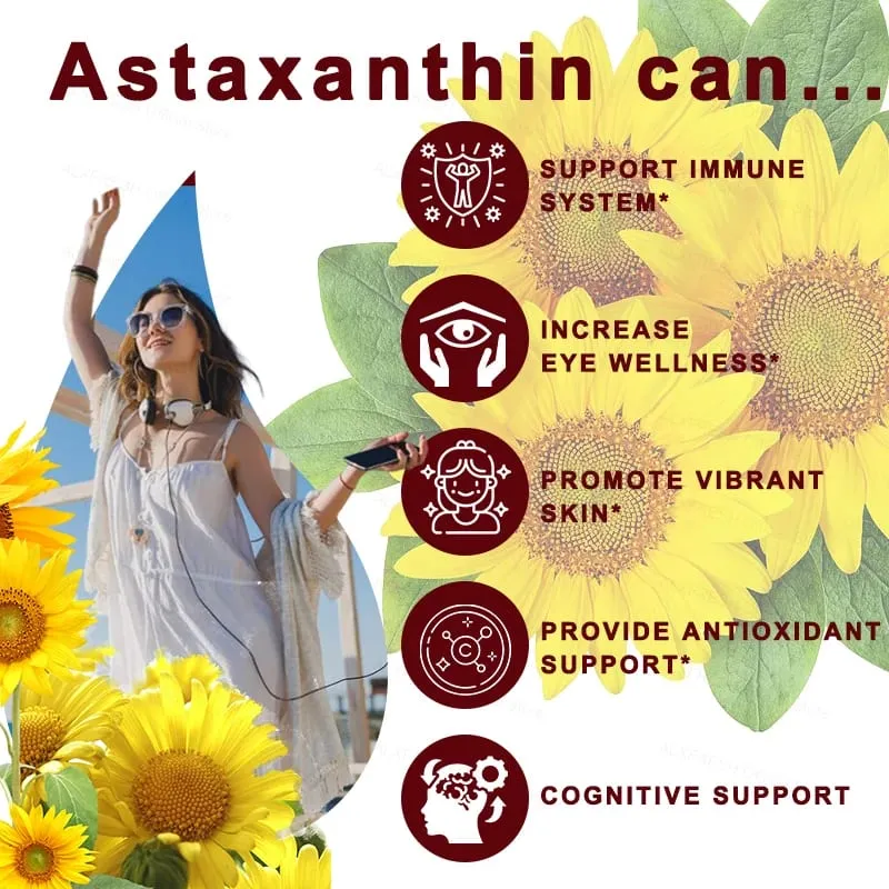 Antioxidante de alta absorção de astaxantina lipossomal 24mg para olhos, pele, cérebro imunológico, suporte cognitivo, suplemento natural não gmo — image 2