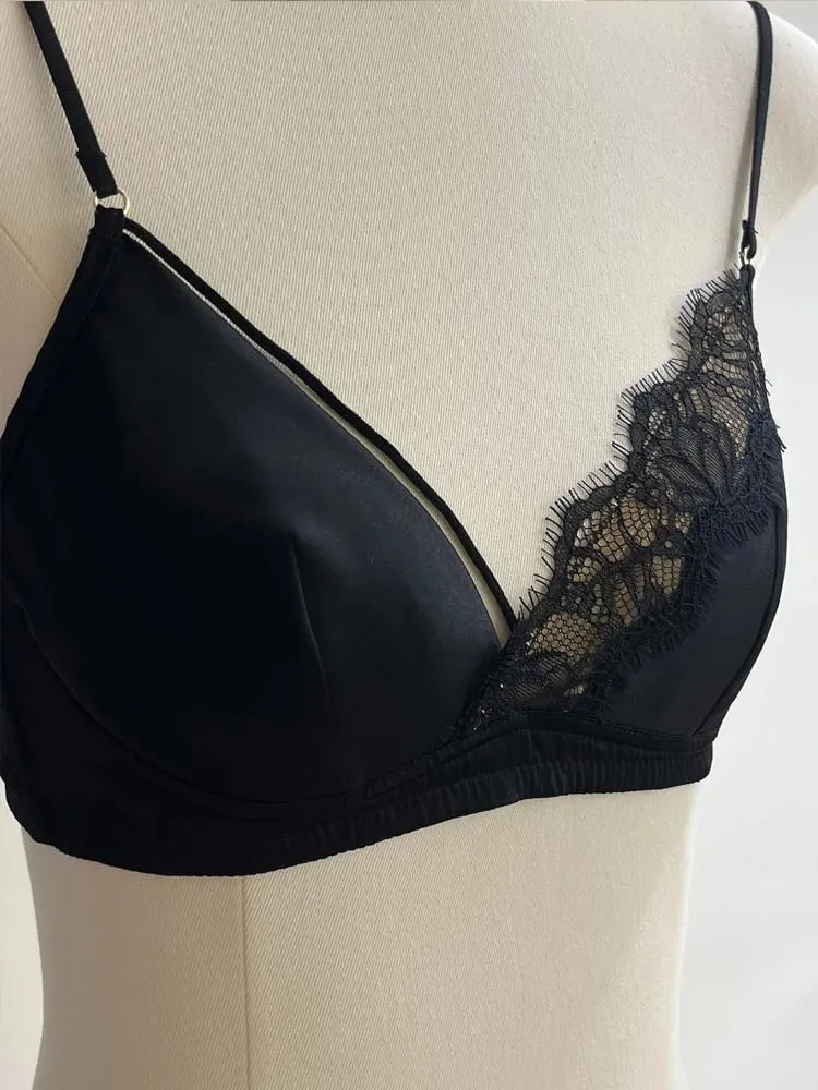 Sutiã de renda estilo francês, bralette, seios pequenos, sem armação, copo triangular, alça fina, sexy, push up, conjunto de lingerie feminina, roupa íntima