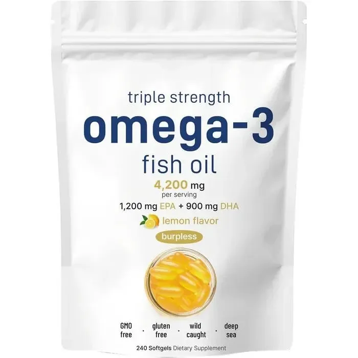 Triple Strength Omega 3 Fish Oil Supplements 4200mg Per Serving 120 Softgels Lemon Flavored Burpless EPA — image 7