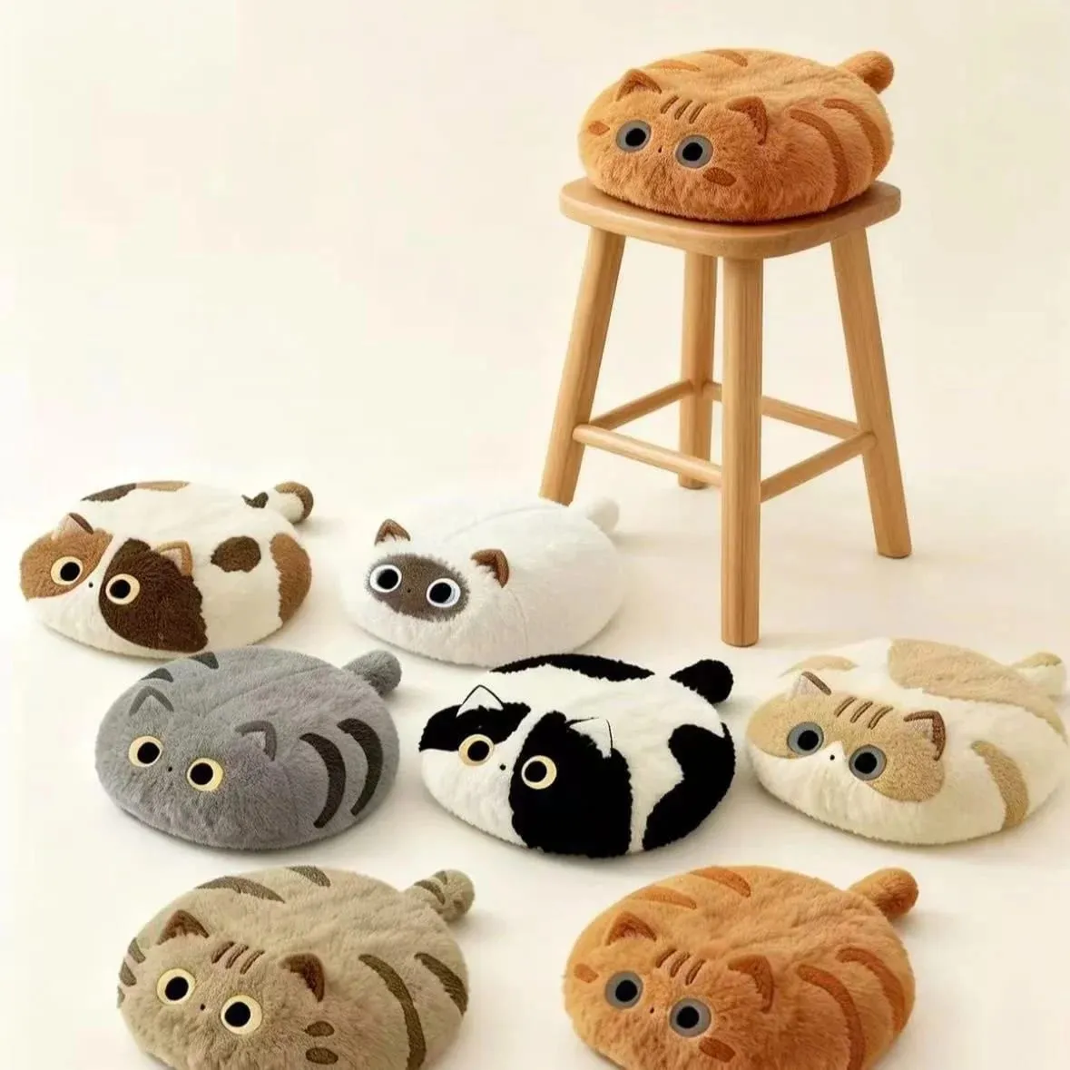 Cute Cat Plush Cushion Pillow Stuffed Plushie Soft Sofa Seat Chair Back Doll Office Dorm Bedroom Gift for Kids Girls