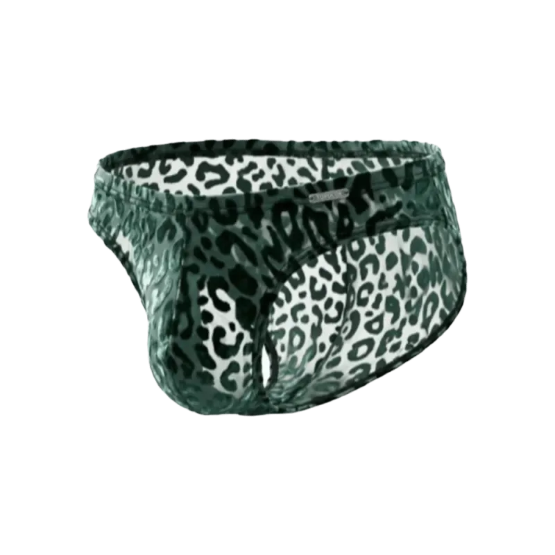 Quick Dry Ice Silk Men Briefs Lingerie Low Waist Sheer Underwear Convex Pouch Transparent Leopard Print Panties Male