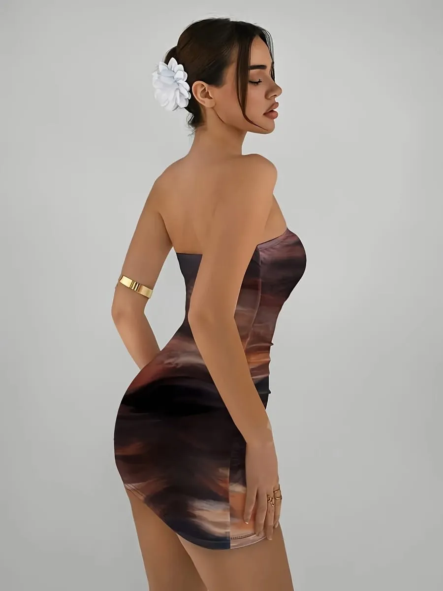 Minivestido elegante de punto con estampado degradado para mujer, vestido Sexy ajustado sin tirantes para primavera y verano, novedad de verano