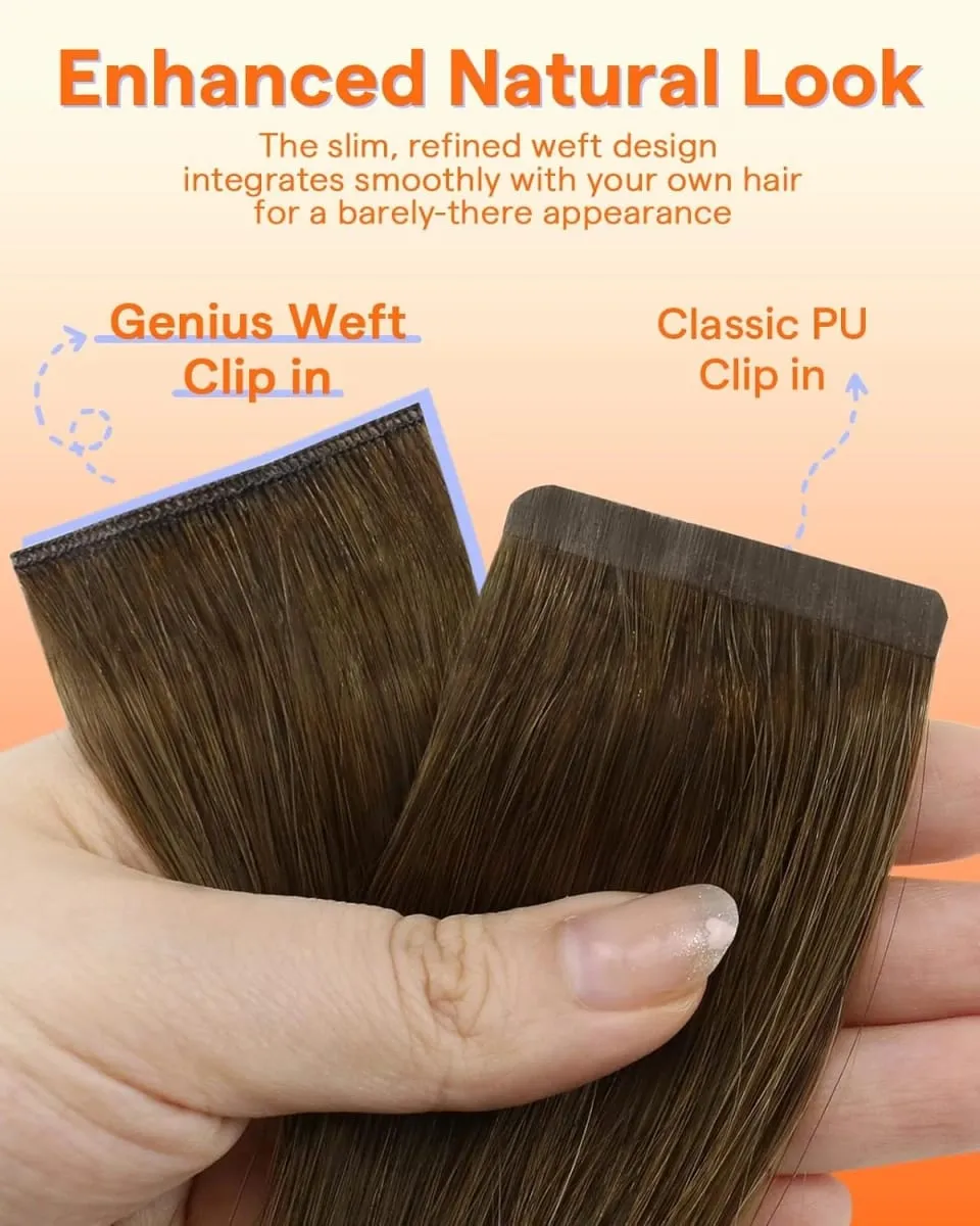 Full Shine 7 Pcs Genius Weft Clip In Hair Extensions Human Hair Seamless Invisible PU Weft Clip Ins For Women — image 4