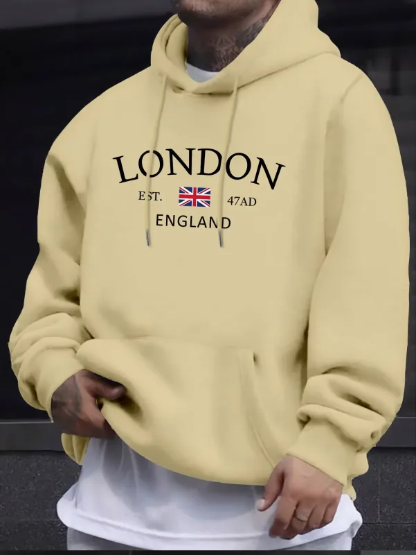 London Fashion Print Hoodies For Men Casual Autumn Winter Casual Sweatshirt Kangaroo Pocket Long Sleeve Autumn/Winter Simple — image 9