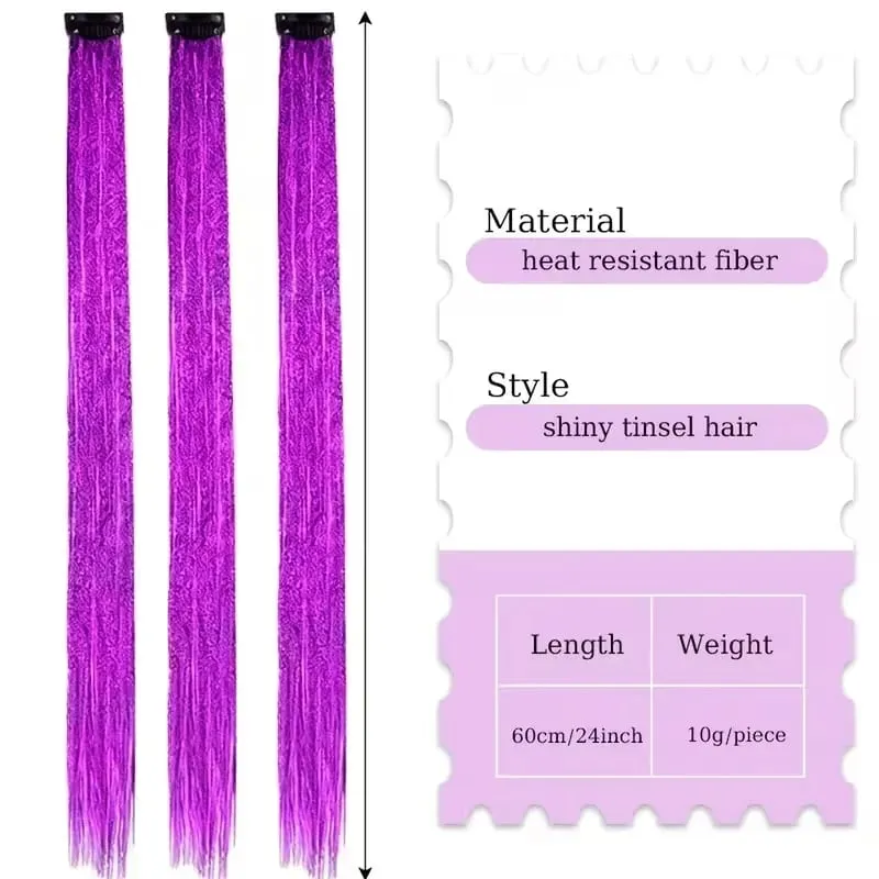 24Inch Synthetic 3pcs/set Long Straight Clip in Hair Extensions Highlights Colored Party Multi-Colors Hairpieces for Women Daily