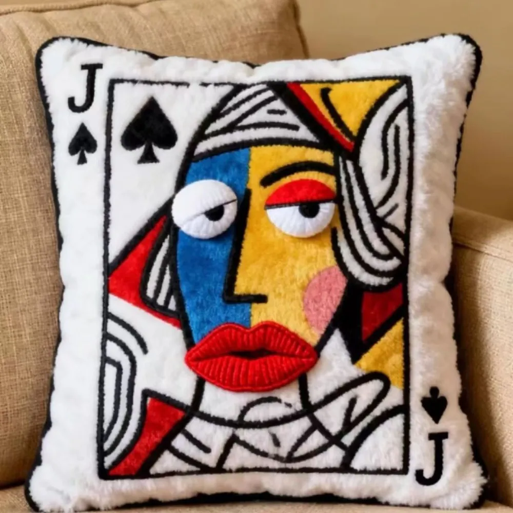 Patchwork Style Poker Card Cushion 3D Big Eyes Card Game Theme Plush Cushion High-Value Design Patchwork Pillow Gift Giving — image 1