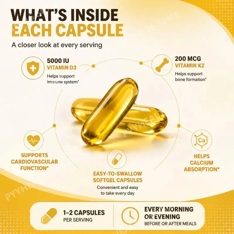 Googeer Vitamin D3 & K2 Capsules with Immune System Support and Bone Formation Support for Calcium Absorption 120 Capsules — image 3