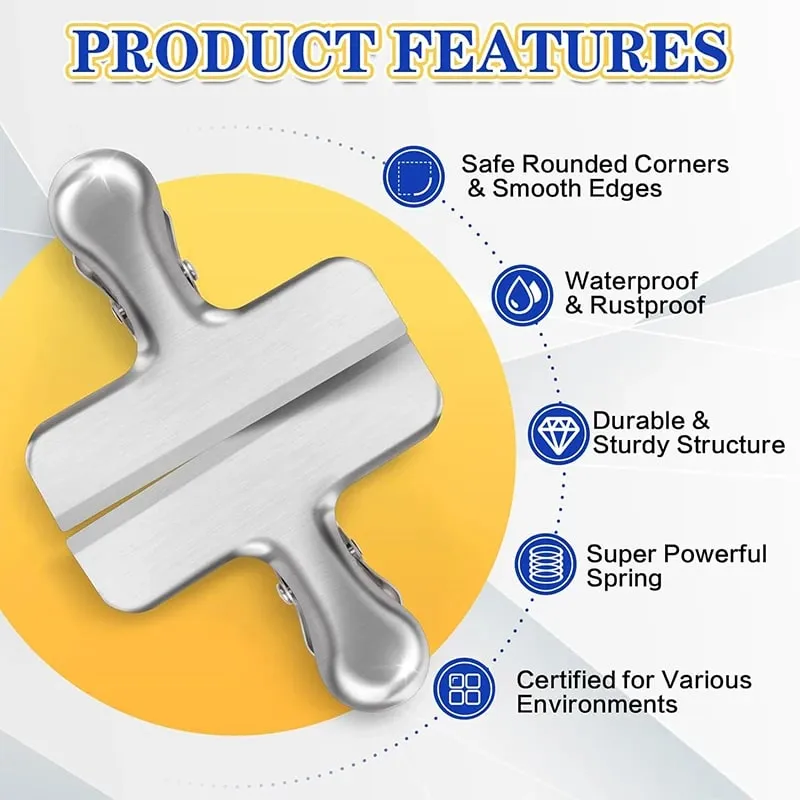 8Pcs Bag Clips 4 Size Stainless Steel Chip Bag Clips Heavy Duty Air Tight Seal Grip Coffee Food Bag Clamps Snack Clips
