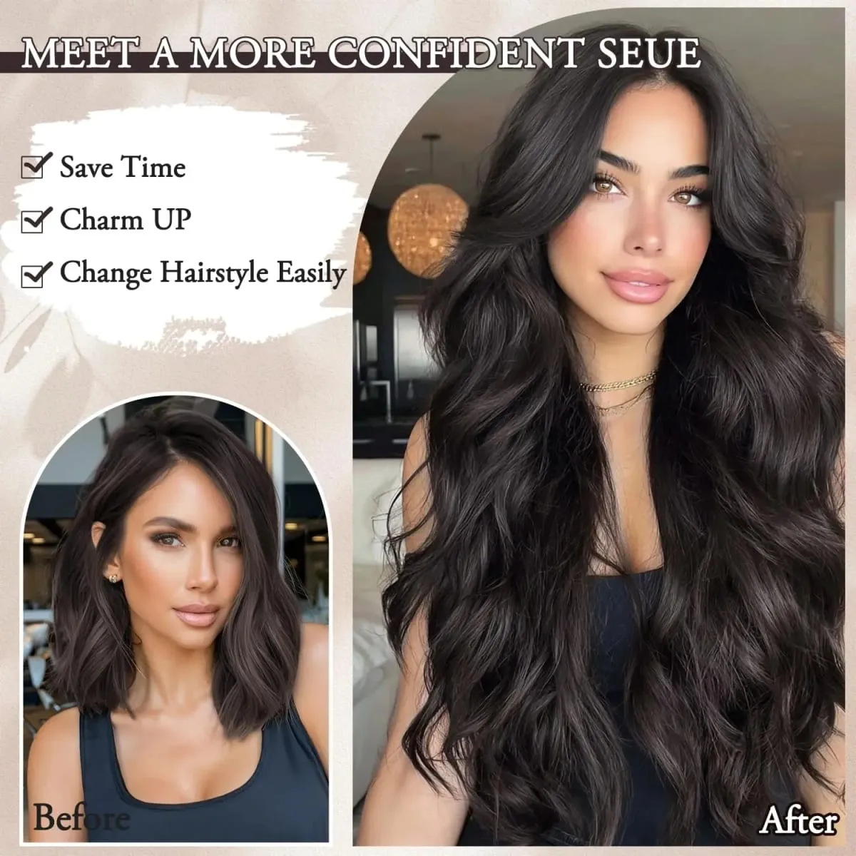 U-shaped Lace 5 Clips Clip In Hair Extensions Synthetic Long Wavy Curly Heat Resistant Full Shine Hairpieces 16/20/24 Inch — image 5
