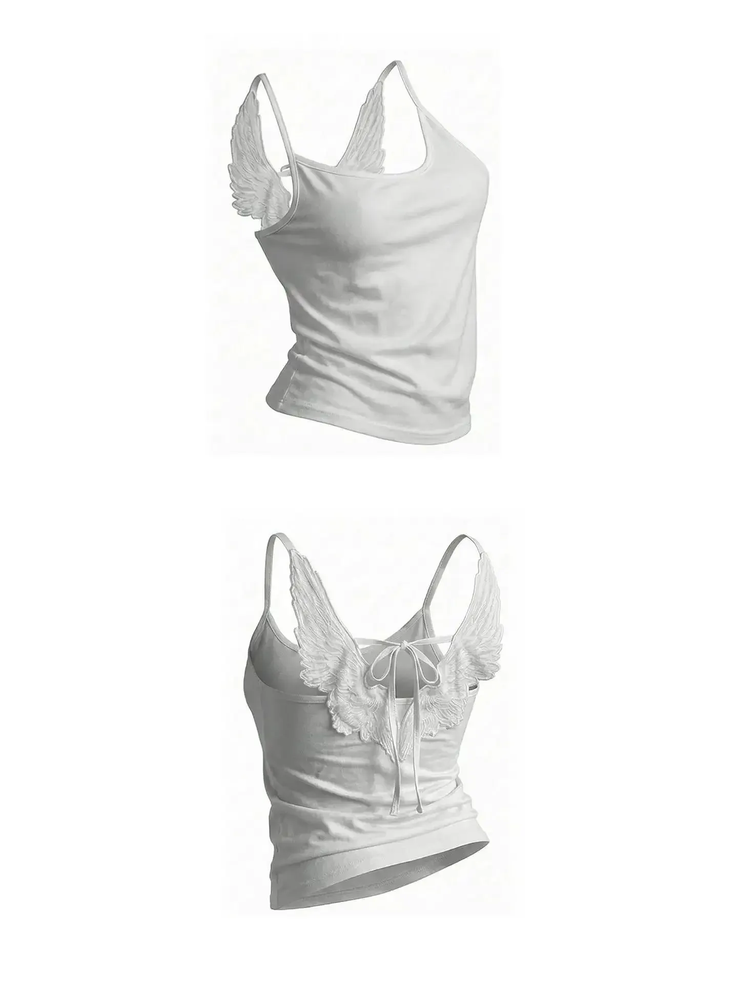 Angel Wings Vest 3D Embossed Wings Embroidery Spaghetti Strap Vest Y2K Women Gothic Fashion Summer Sexy Slim Backless Short Top