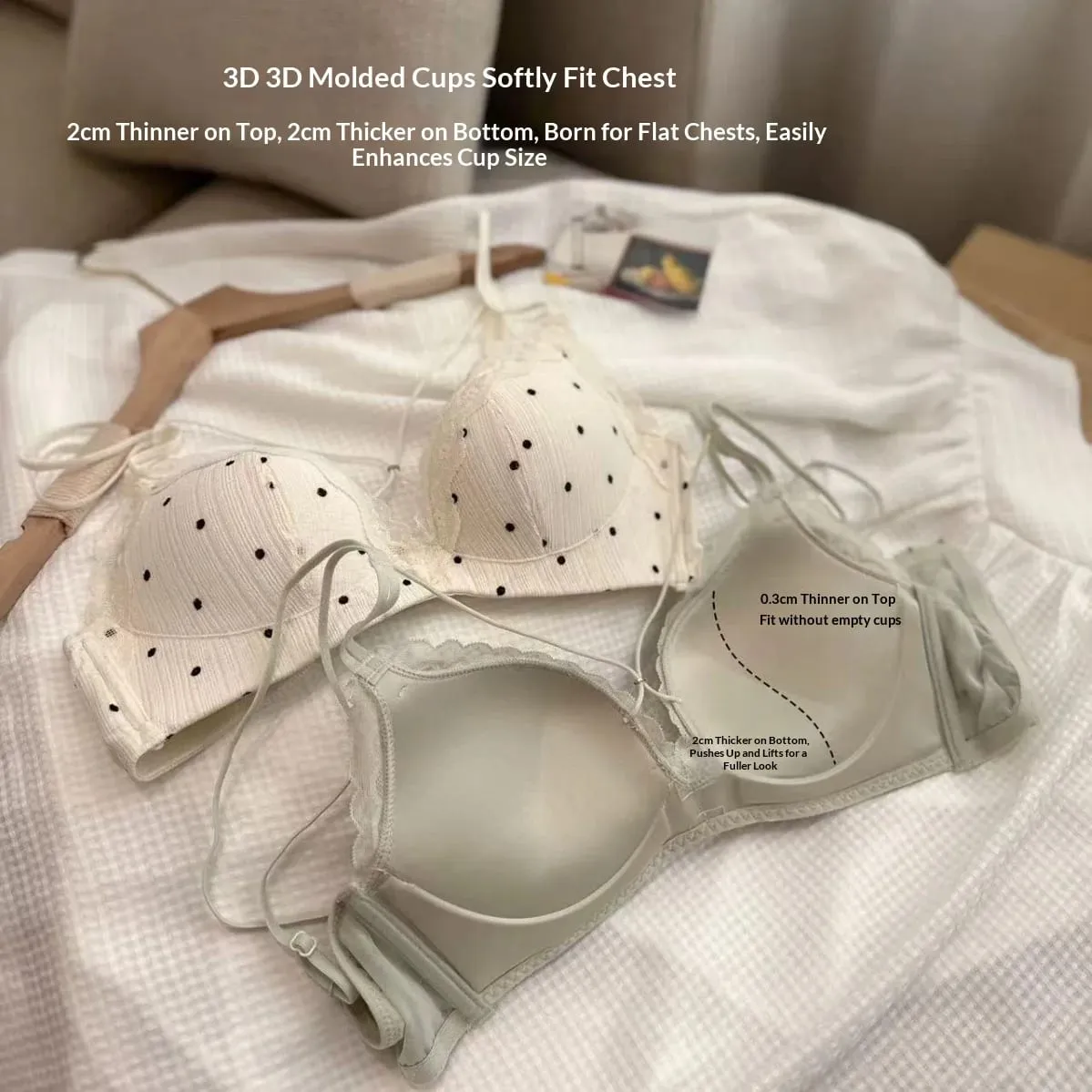 Sexy Lace Polka Dot Lingerie Set with Small Chest Gathered Comfortable Without Steel Ring Lingerie Two Piece Underwear Set