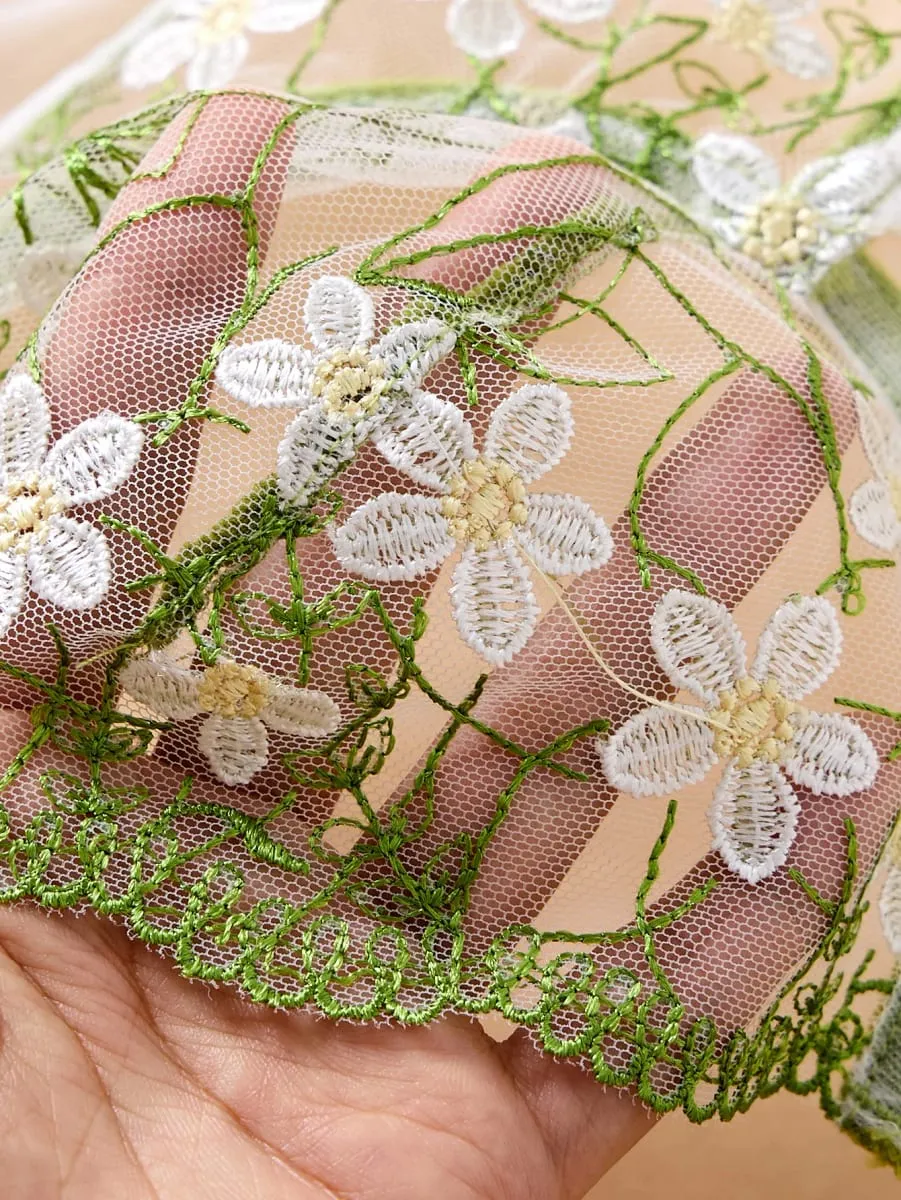 Women Green Daisy Floral Embroidery Lingerie Set Sheer Mesh Heart Metal Buckle Underwire Bra & Thong 2‑Piece Intimate Underwear — image 3