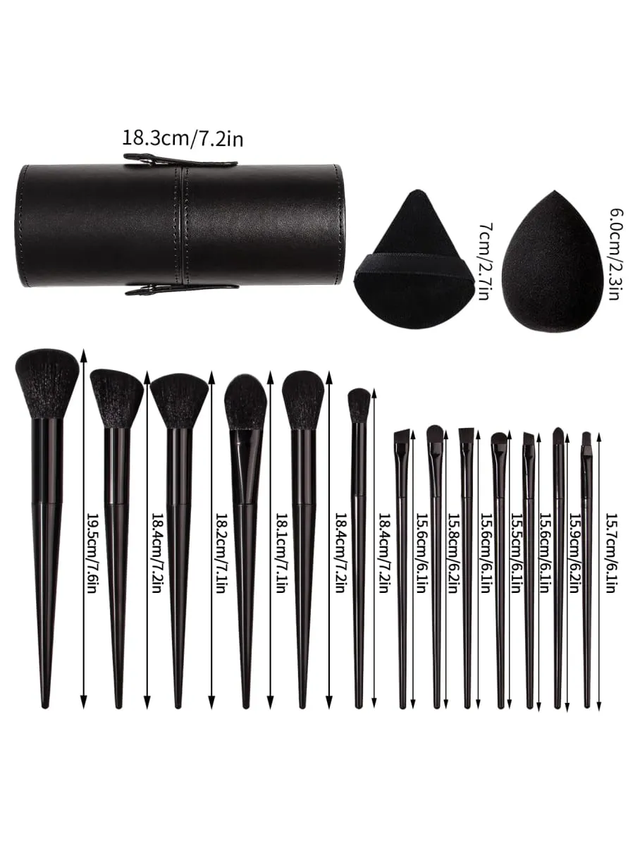 16Pcs Black Makeup Brush Kit with Storage Holder & Powder Puffs Soft Fluffy Brushes Premium Black Synthetic Brushes for Full F — image 1